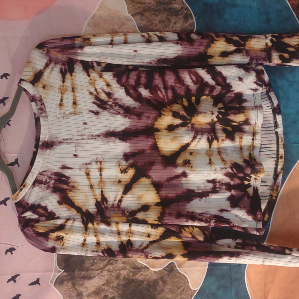 One step up ribbed long sleeve pink purple orange white tie dye shirt large
